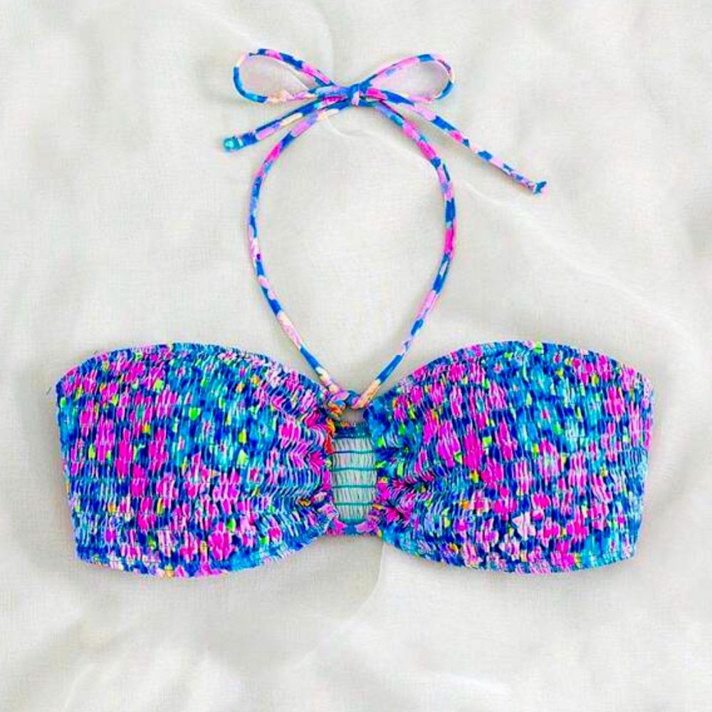 Floral print halter bikini top